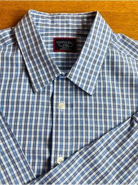 UNTUCKIT Men’s Wrinkle-Free Durif Shirt. Plaid, Blue/royal/white. Sz L. Casual
